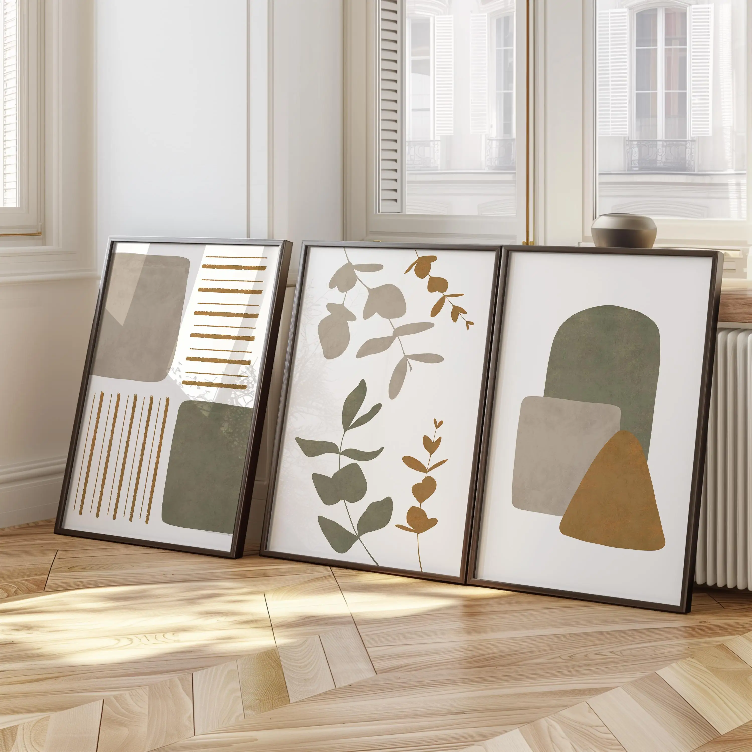 Boho Abstract Wall Art Set of 3 Neutral Botanical Prints Earthy Japandi Decor Minimalist Geometric Posters Modern Home Print