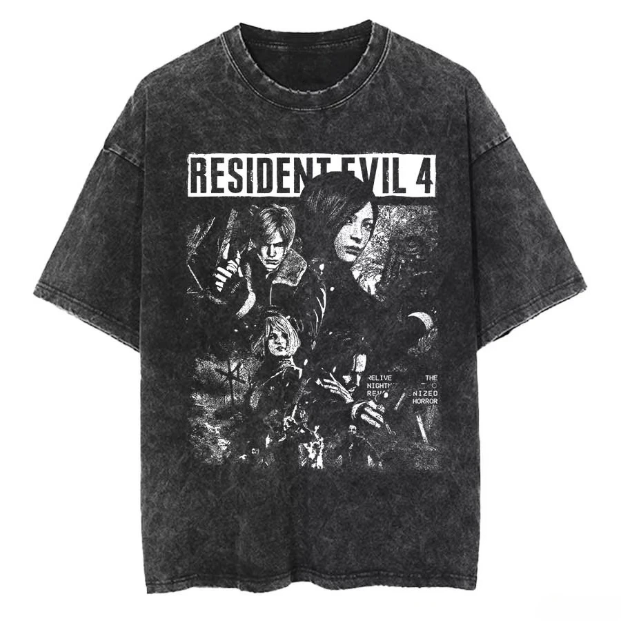 1990er Jahre Resident Evil Biohazard Leon Kennedy Oversized T-Shirt 100% Baumwolle Vintage-Washed T-Shirt für Männer und Frauen – Detail 4