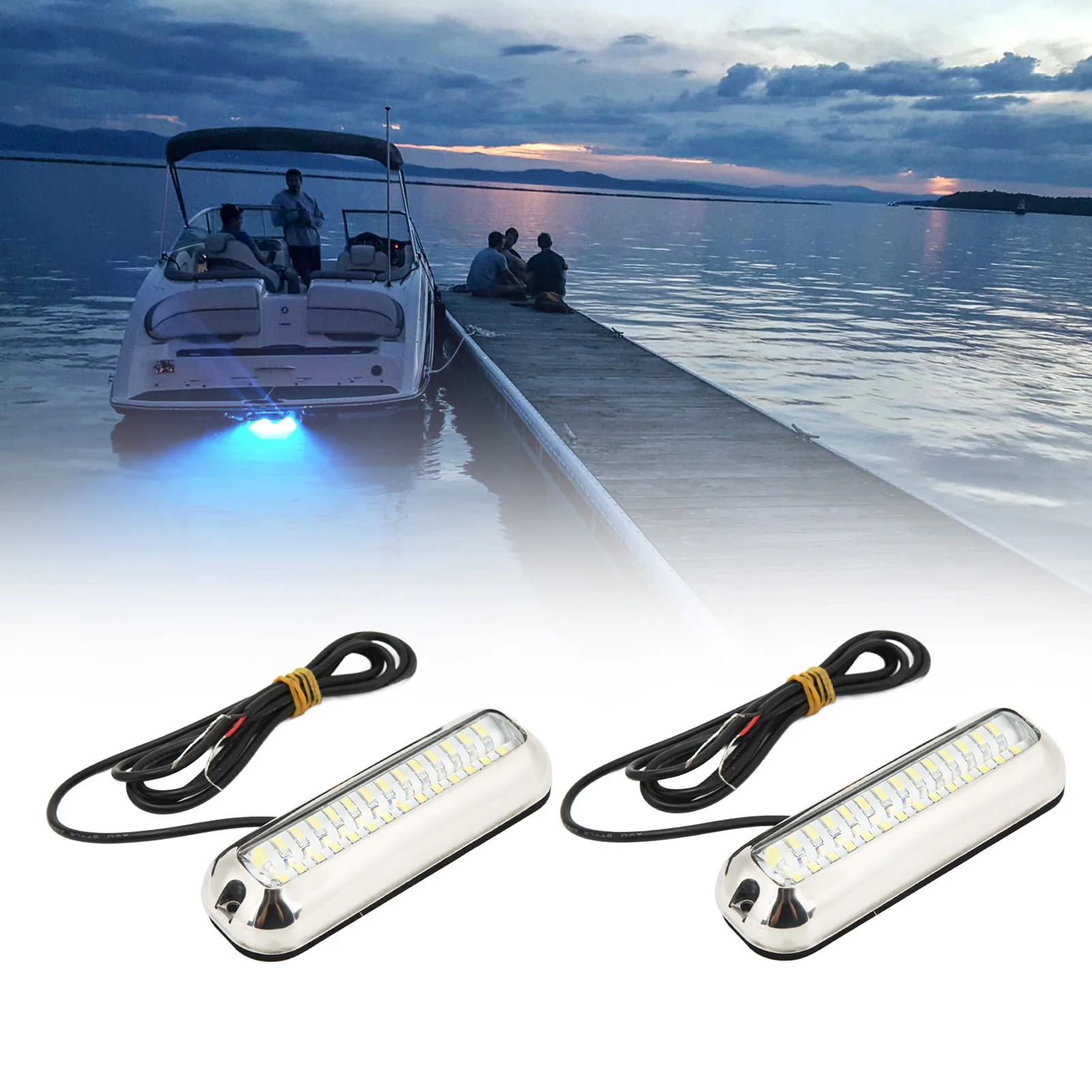 Marine Led Lights Marine Led Lights 42LEDS Waterproof Underwater LED Boat Light 10‑30V  Drain Plug Light for Yacht Boat