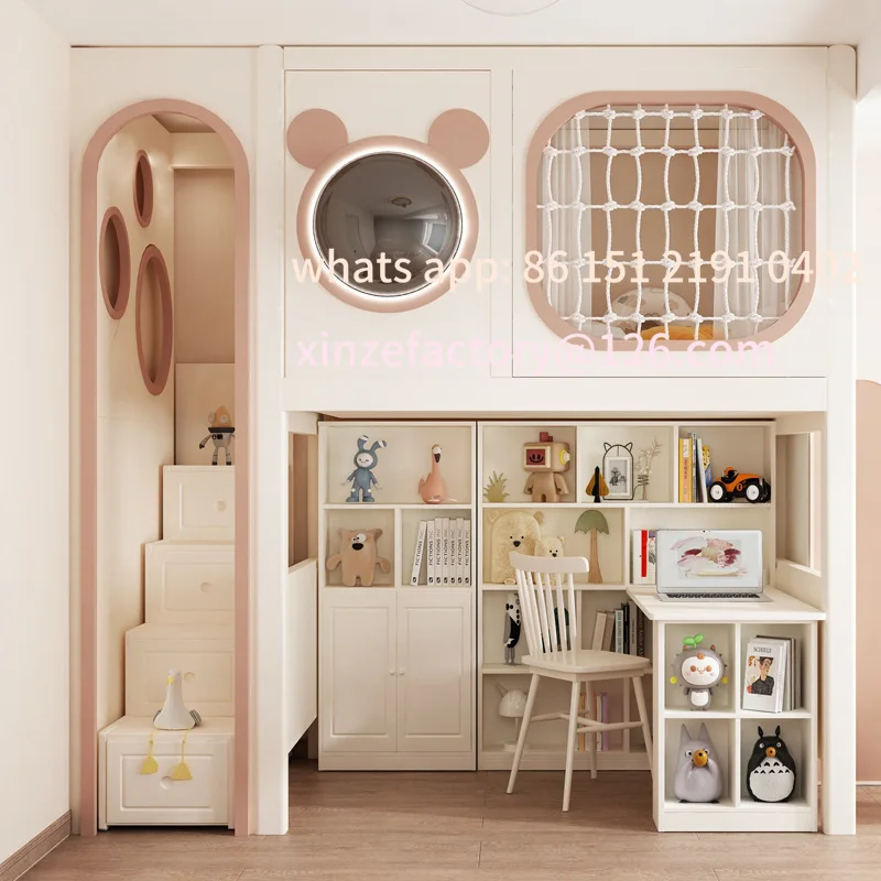 Customizable Full Solid Wood Bed Under Table Two Layers Boys and Girls Upper and Lower Beds Wooden Beds Double High and Low Beds