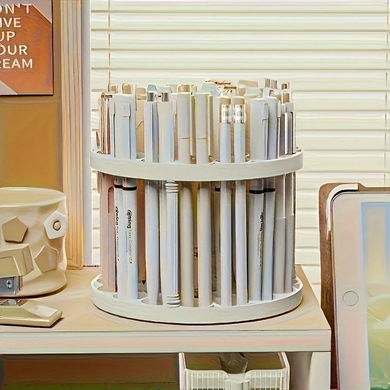 Desktop Storage White Glaze Rotatable Brush Storage Holder Multi-purpose Tabletop Stand For Art Stationery Cosmetic Supplies