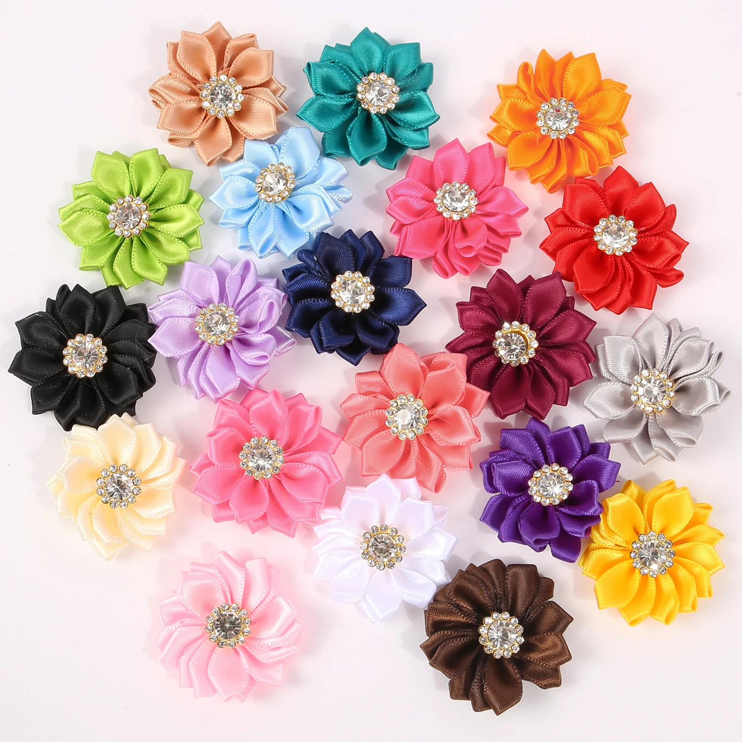 

20 шт., атласные разноугольные цветочные аксессуары со стразами для одежды «сделай сам», брошь, зажим, подарочная сумка, аксессуары для волос, шляпа, декор, материал