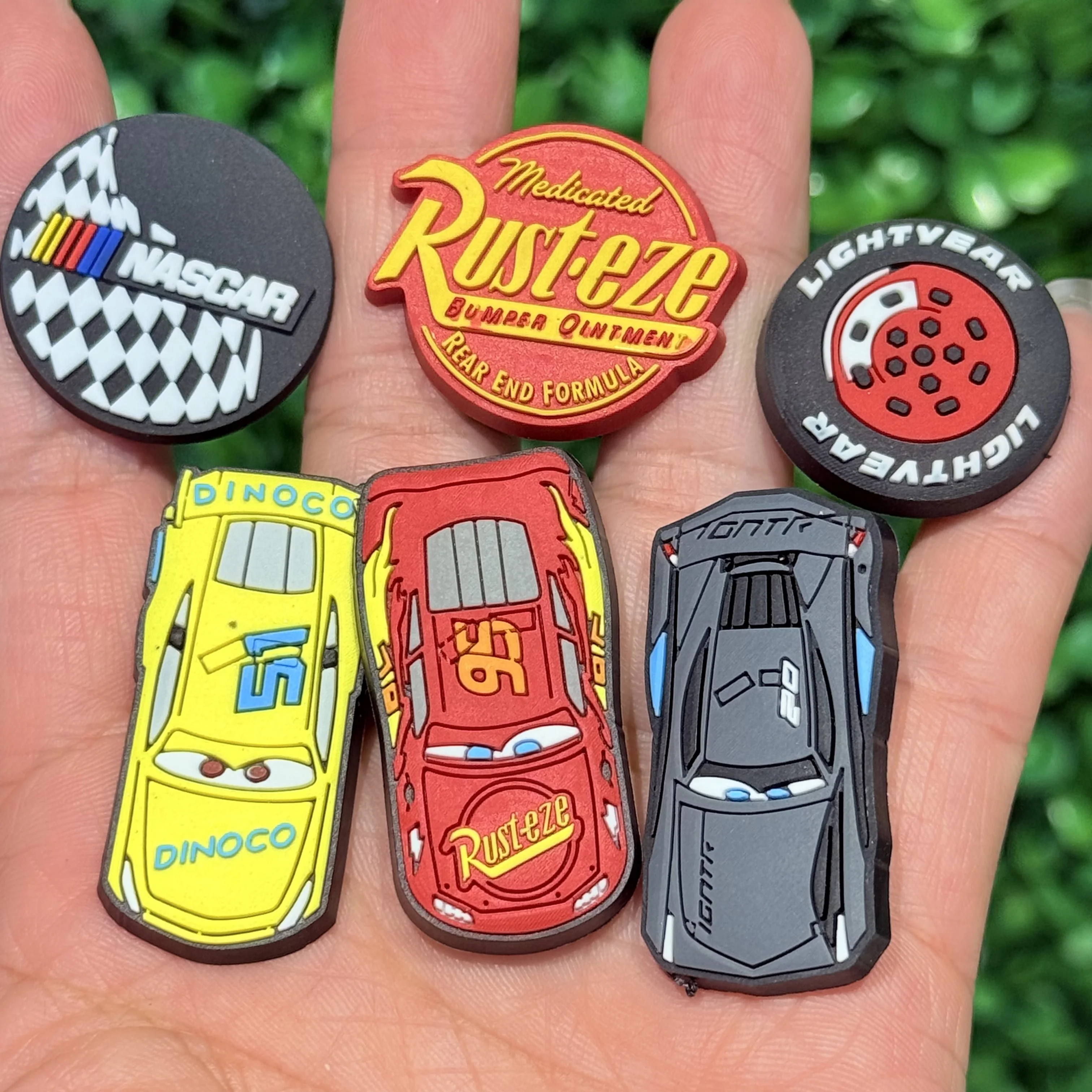6Pcs Cartoon Cars Lightning McQueen PVC Shoe Buckle Charms Clog DIY Bracelet Sandal Shoes Decoration Accessories Holiday Present