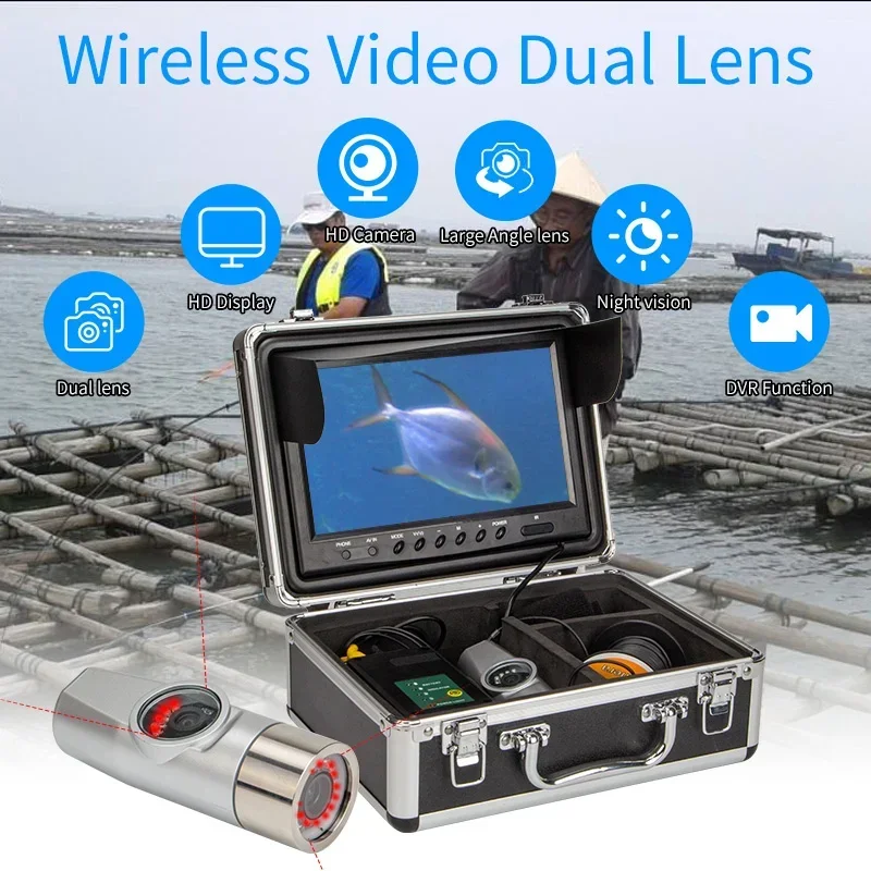 Dual Lens 9inch HD Underwater Fishing Camera with 2.25mm Cable  HD Display WF21  Waterproof Wireless Video Fish Finder System