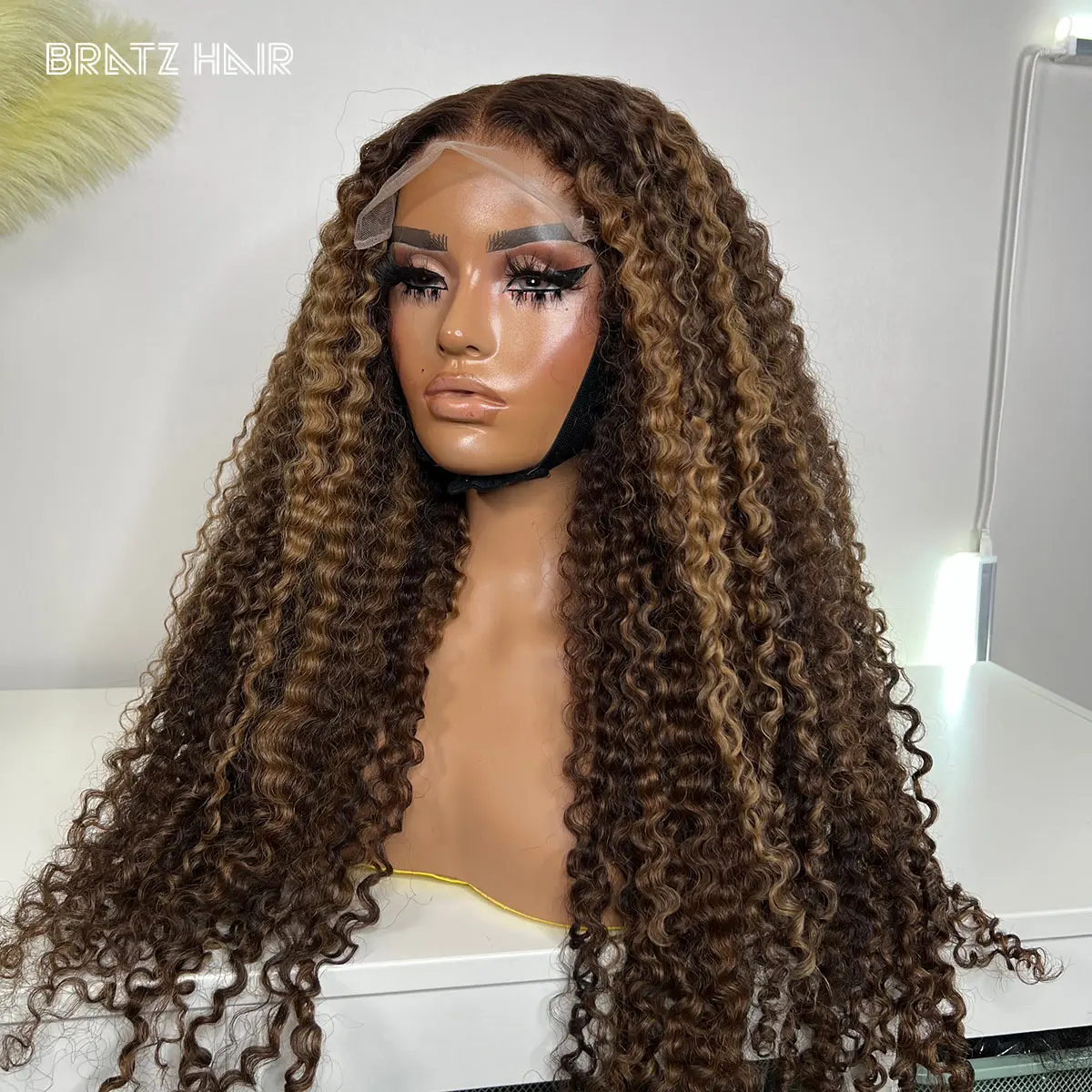 

400 High Density Highlights Glueless Wig Human Hair 13x6 HD Lace Front Wig for Woman P4/27 Kinky Curly 13x4 Lace Frontal Wig 30“
