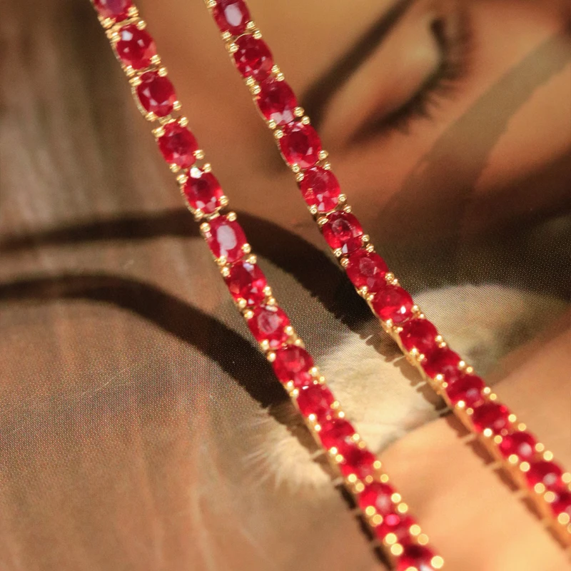 Aazuo Gioielli di lusso originali Bracciale in oro rosa 18 carati con rubino naturale Bracciale con linee da tennis classiche per donna Festa di fidanzamento alla moda di lusso