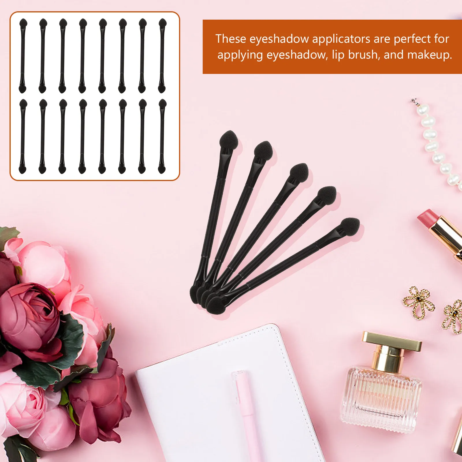 30Pcs Dual-Ended Eye Shadow Brush Applicators Supple Oval Tips for Even Eyeshadow Application Glitter Lip Eyelash Eyebrow Makeup