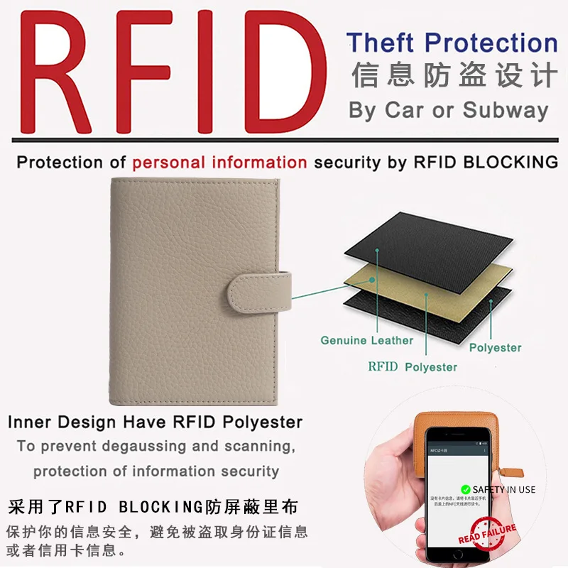 Western RFID Coowhide Leather Ultra-thin Multi-functional Women Wallet Fashion Zipper Hasp Travel Passport Purse for mens
