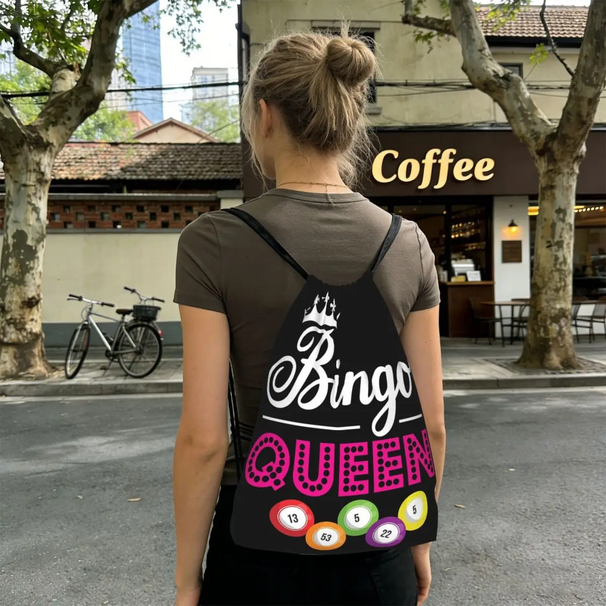 Bingo Queen Print Backpacks Fashion Drawstring Bundle Pocket Storage Bag Book Bags for Man Woman School