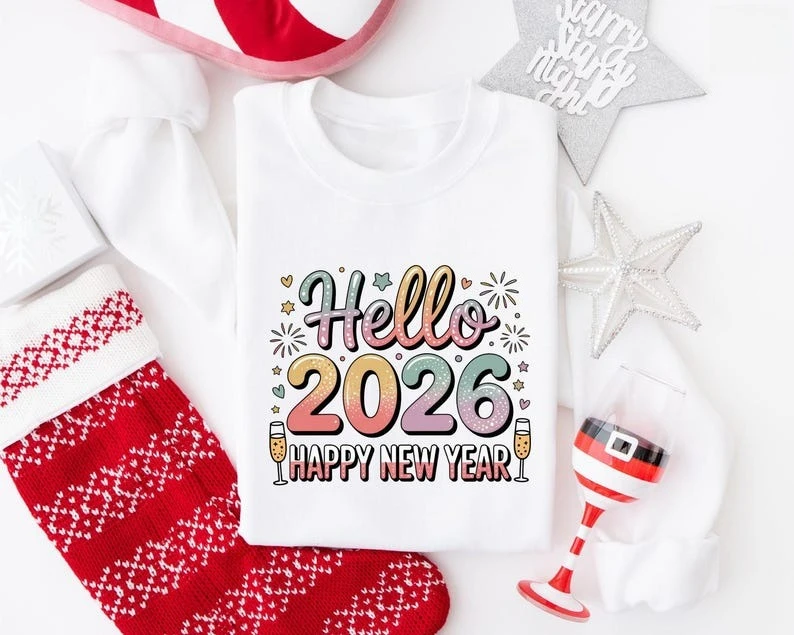 مرحبا 2026 سنة جديدة سعيدة حفلة عيد الميلاد عطلة هدية ريترو احتفالي الشتاء البلوز طويلة الأكمام الحرارية هوديي للجنسين البلوز
