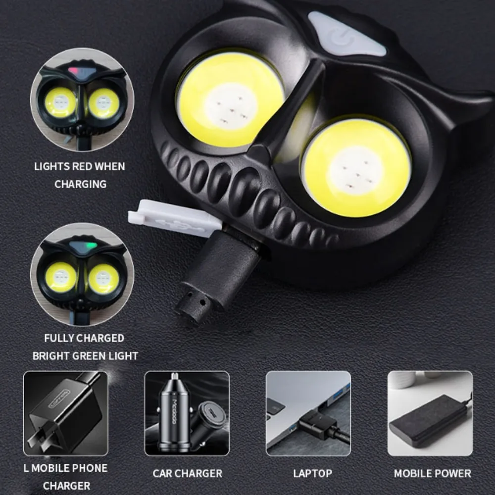 Lampada frontale Gufo Cob Tipo-c Faro ricaricabile Luci da caccia rotanti portatili Magnete USB Torcia frontale a LED Lampada da testa da pesca