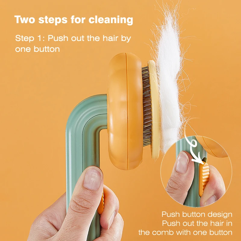 Pumpkin Pet Brush, Self Cleaning Slicker Brush for Shedding Dog Cat Grooming Comb Removes Loose Underlayers and Tangled Hair,