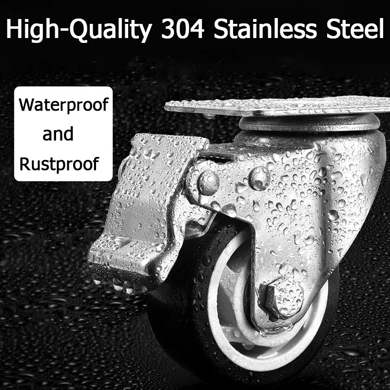304 Stainless Steel Swivel Casters Silent Wheels 1.5/2/3/4/5 Inch Load-Bearing Hand Truck Small Wheels Pulley Flatbed Cart