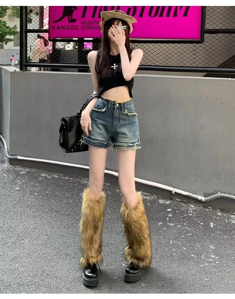 2025 Harajuku Hotsweet High Waist 00S Blue Denim Shorts Women's Fashion Casual Sexy Slim Fit Y2K Street Burr Edge Jean Short