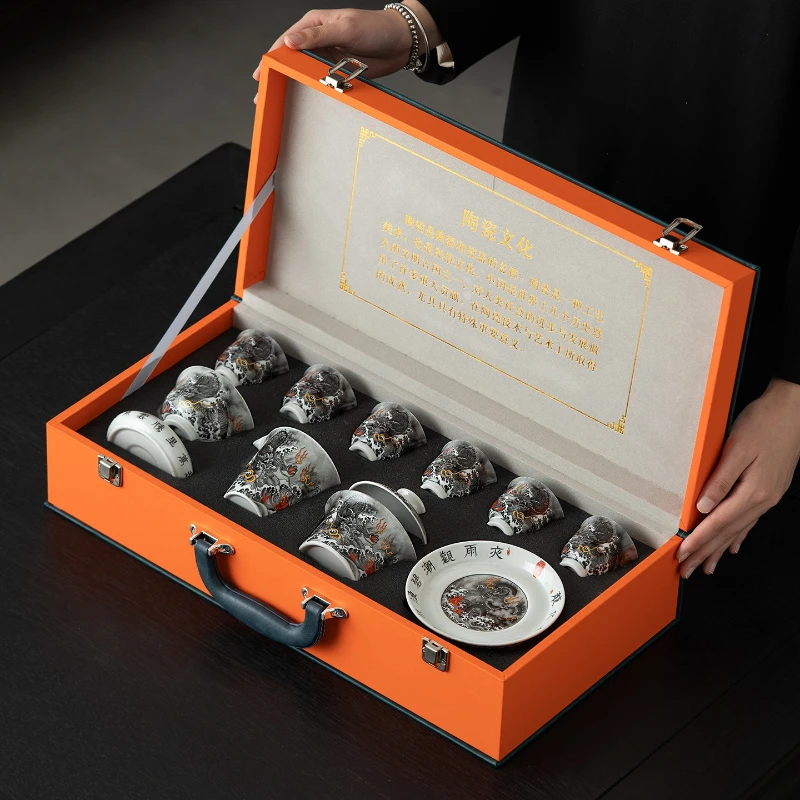 

Retro tea set, household ceramic bubble bowl, anti-scalding cover bowl, gift for the whole set.