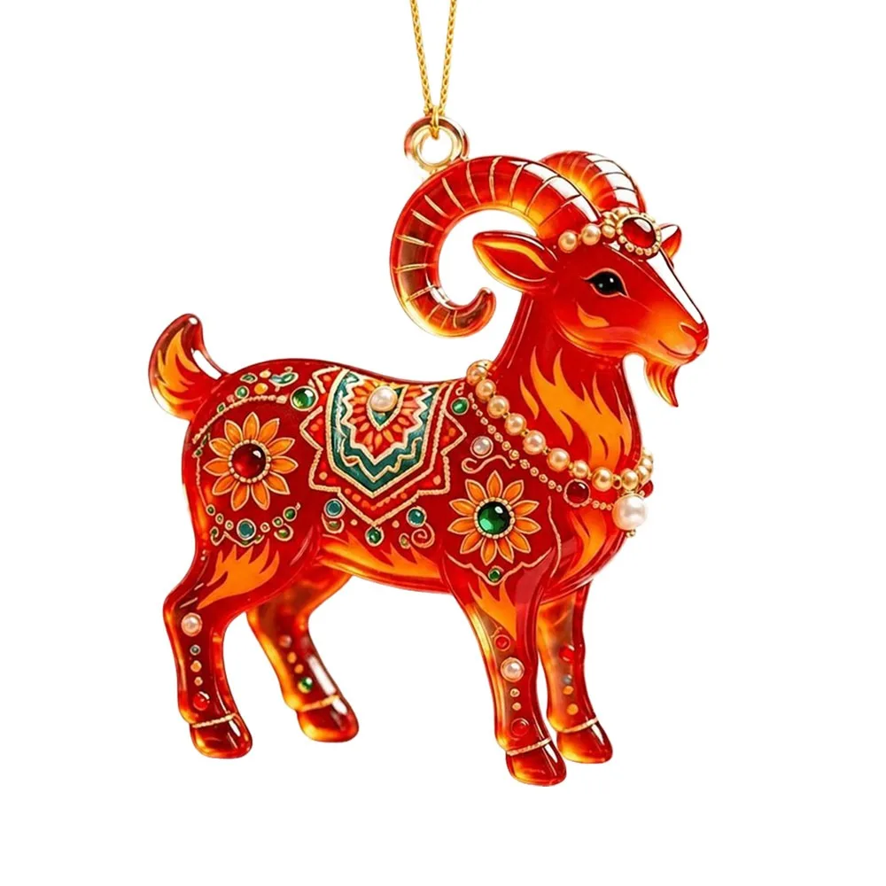 New 2D Flat Goat Hanging Ornament Shining Acrylic Goat Pendant Artificial Rhinestone Simulation Zodiac Goat Souvenir Bag Charms