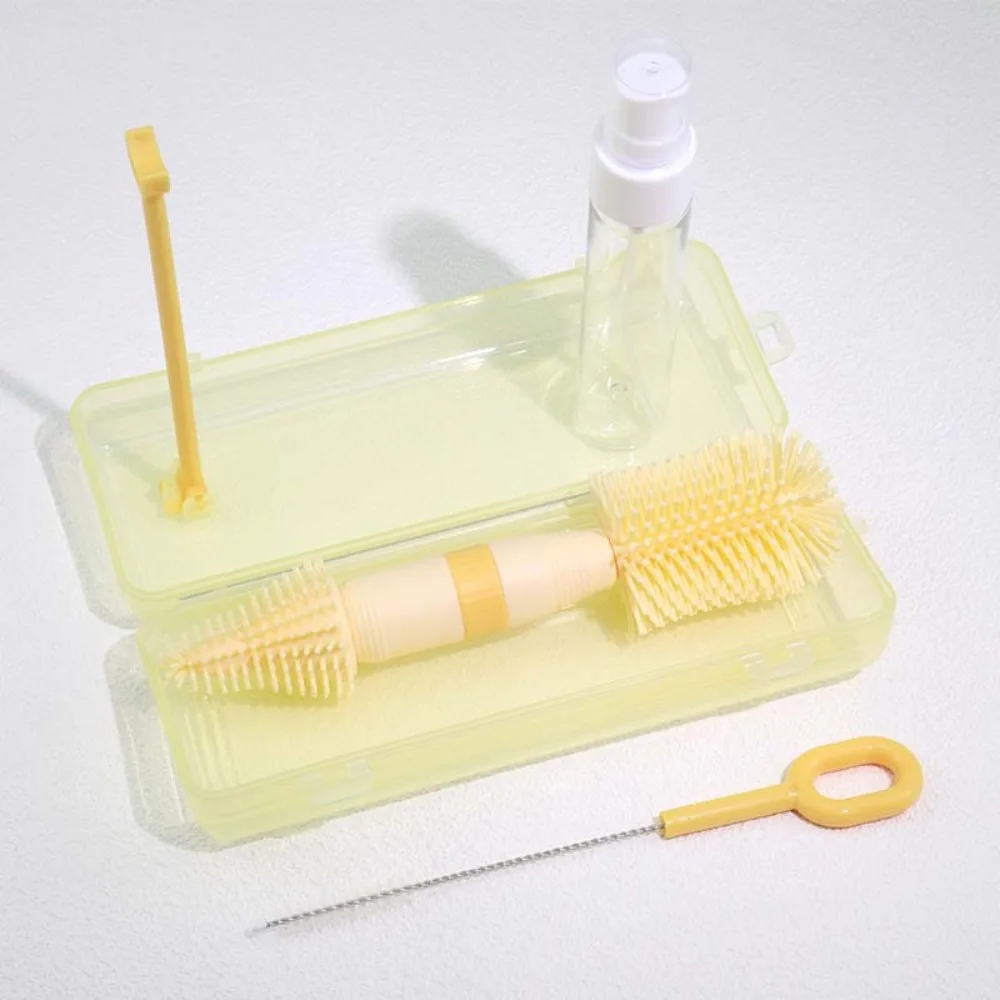 Silicone Bottle Cleaning Brush Set with Storage Box 360 Degree Rotating Bottle Cleaning Set Bottle Rinse Straw Brush