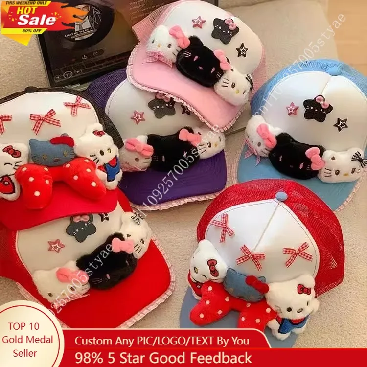 

1pc Sanrio Hello Kitty Color Coordinated Cap Adorable Bow Adornment Adjustable Baseball Hat Casual Outing 56-60cm