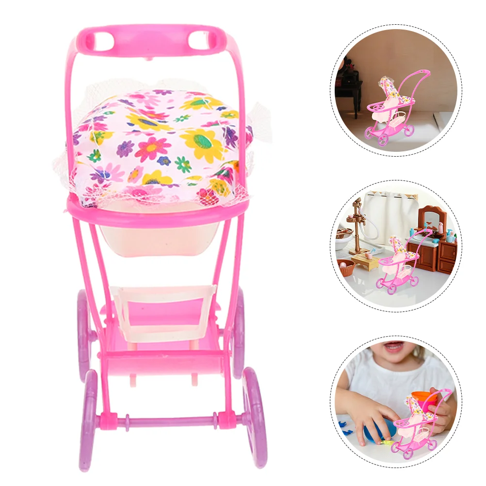 Toddler Toys Baby Stroller Desktop Model Tabletop Decor Pink for Dolls Realistic