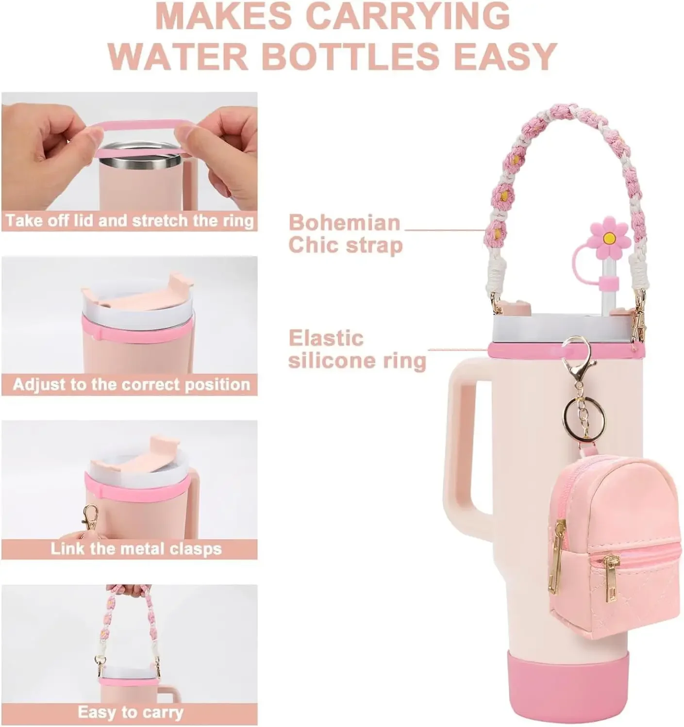 9PCS Cup Accessories Set Water Bottle Handle Strap Coin Purse Silicone Cup Boot Straw Cover for Stanley Cup 30oz & 40oz Tumbler - view 3