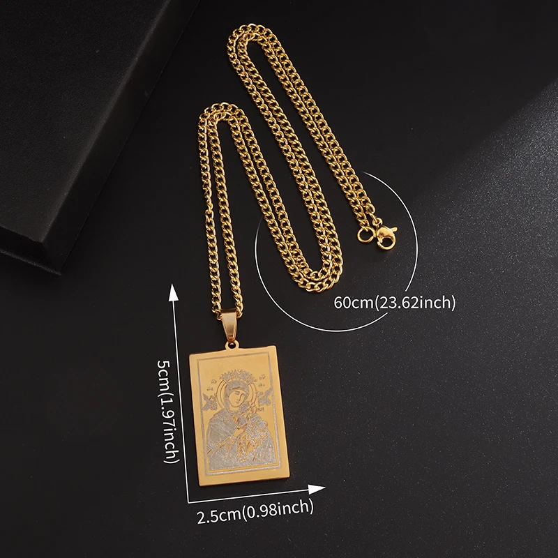 Original Personality High Quality Stainless Steel Virgin Mary Cube Pendant Necklace Unisex Amulet Jewelry Gift