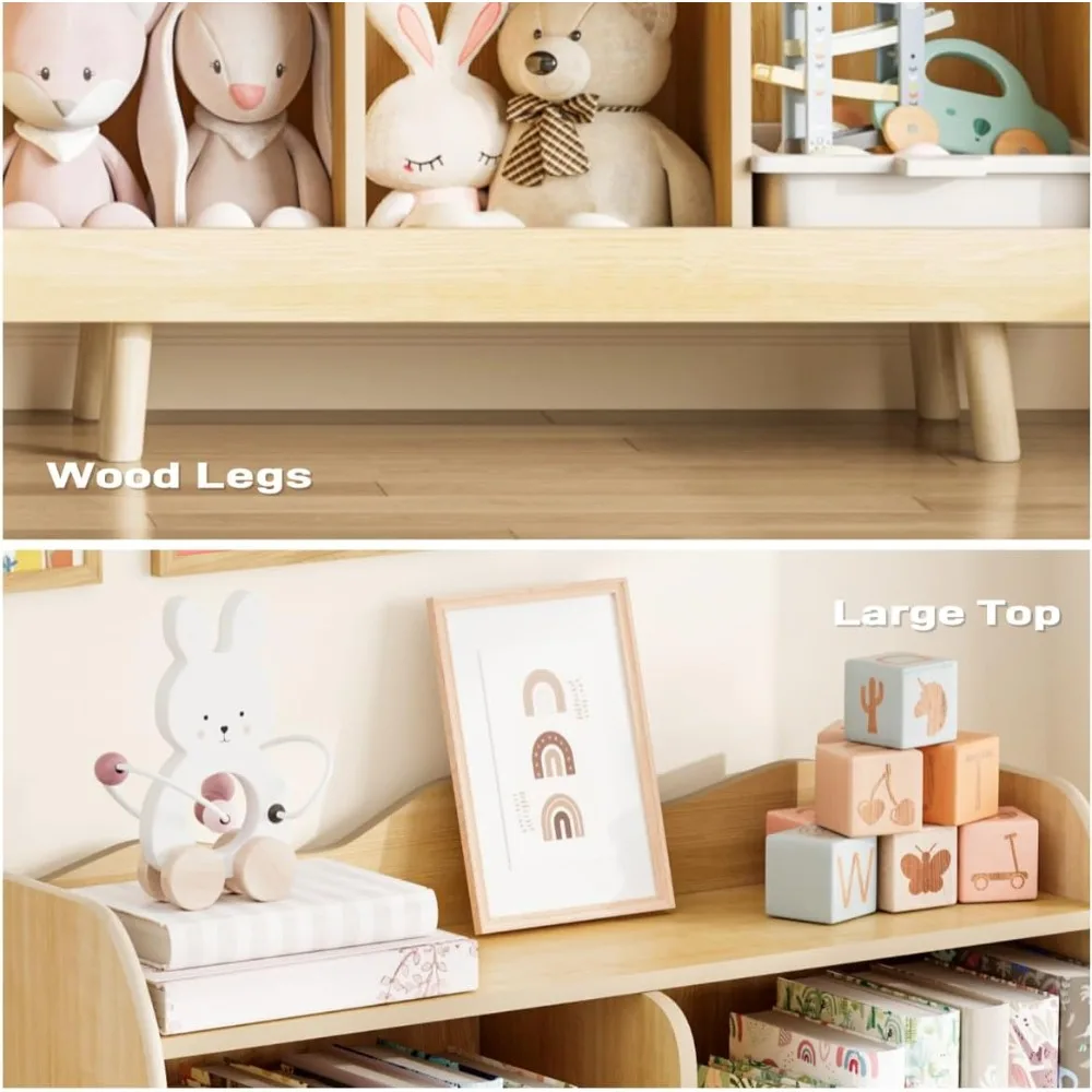 رف كتب للأطفال ومنظم تخزين الألعاب، خزانة كتب خشبية للأطفال مكونة من 3 طبقات بتصميم منحني، 5 خزانة تخزين ألعاب