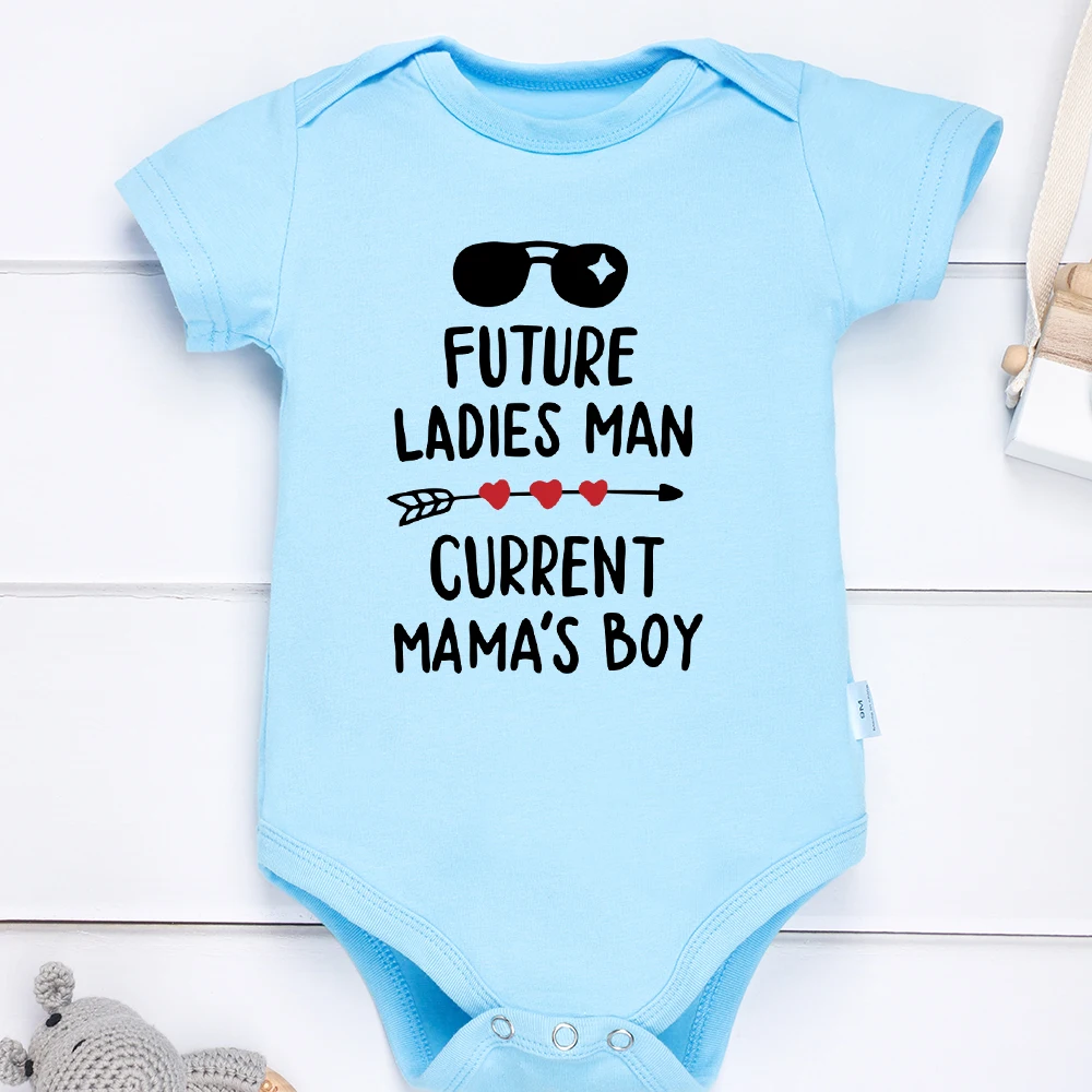 Newborn Onesies Pajamas Summer Casual Baby Boy Clothes Future Ladies Man Current Mama\'s Boy Letter Pattern Toddler Bodysuit