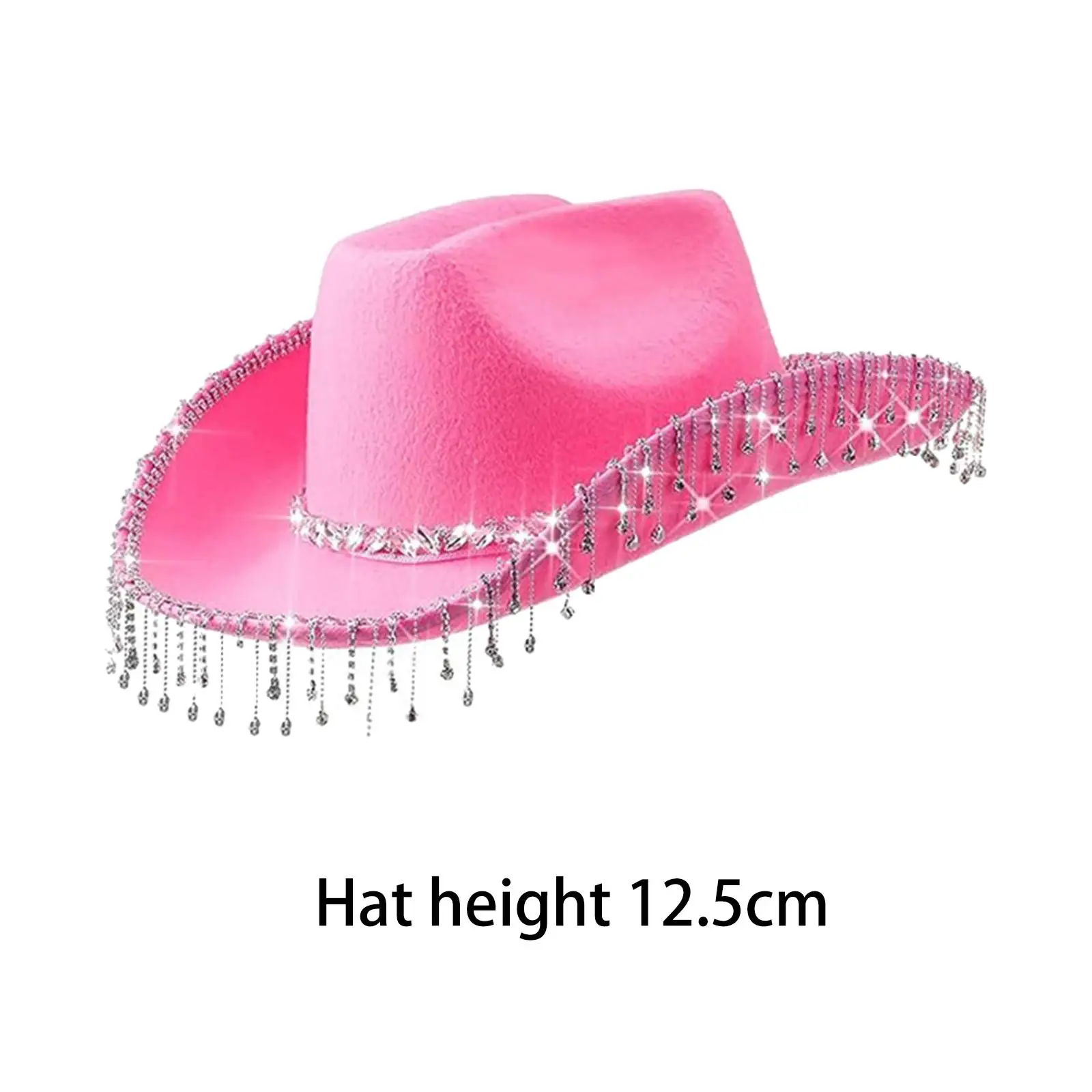 Felt Cowgirl Hat Glitter Rhinestone Fringe Cowboy Hat with Fringed Bandana Bling Tassels Halloween Cosplay Costumes Props