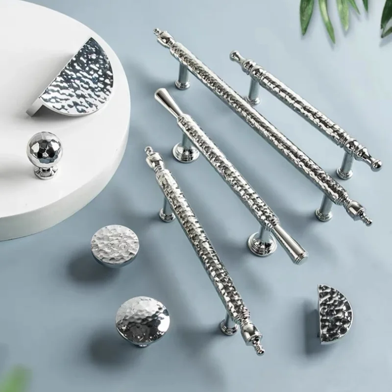 Solid Brass Hammer Pattern Kitchen Accessories Chrome-plated Furniture Handles Cabinet Knobs And Handles Wardrobe Closet Pulls
