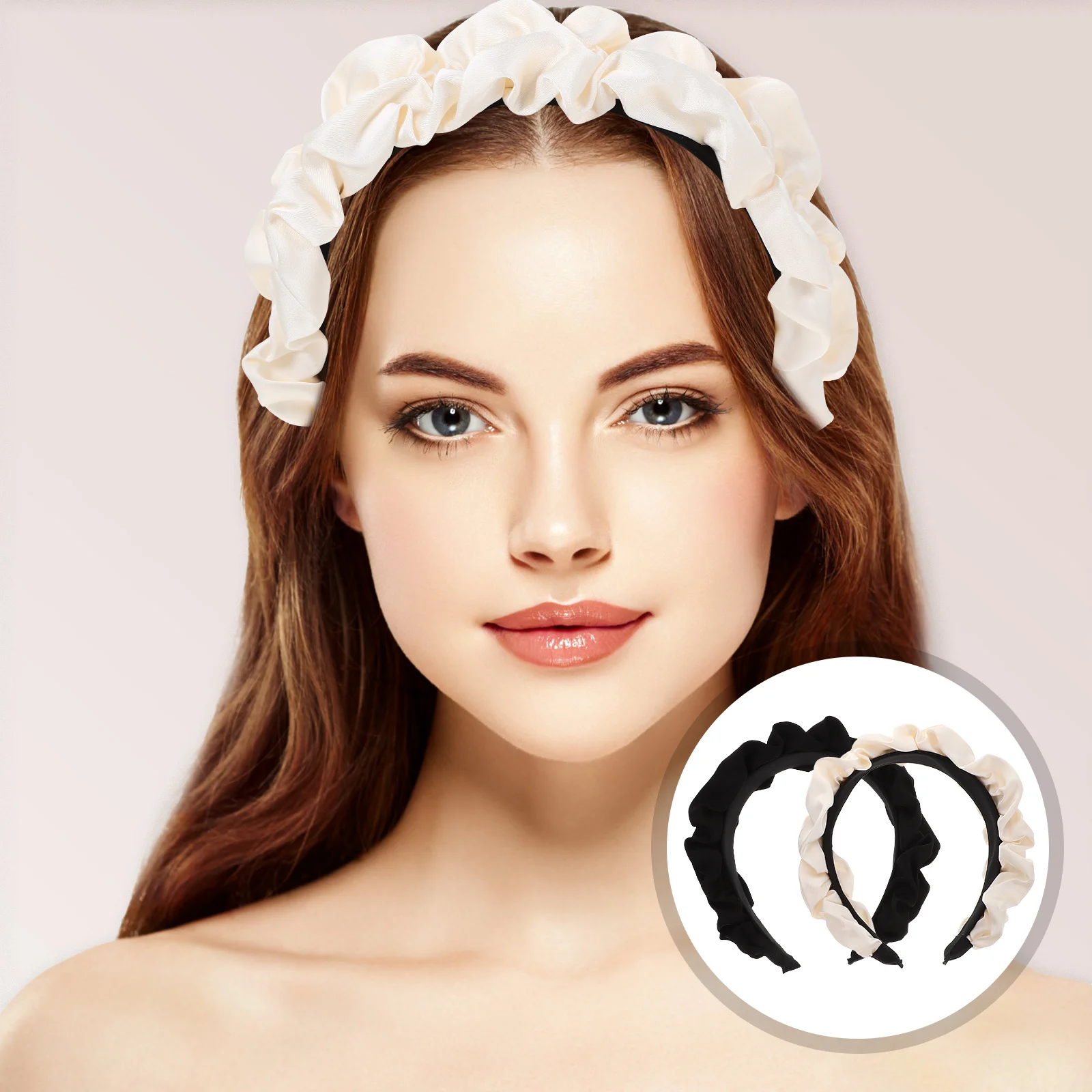 2 pçs grande arco bandana cetim plissado faixa de cabelo larga para mulheres decorativo rosto lavagem acessório de cabelo moda elegante olhar elegante