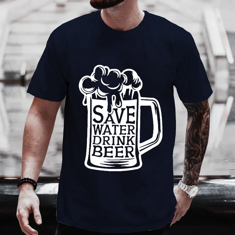 Funny Graphic Tops Men T Shirt Save Water Drink Beer Clothes Bachelor Party Tees Drinking Team Matching Outfit Streetwear