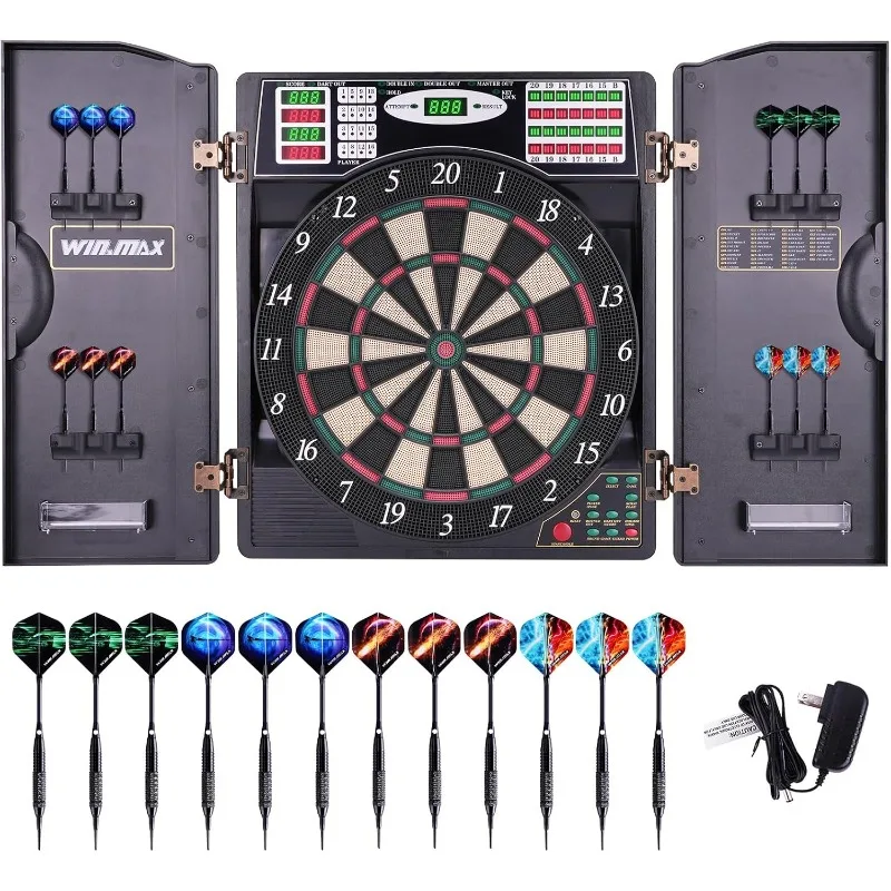 Electronic Dart Board LED Electric Digital Dart Boards for Adults with Cabinet with 12 Soft Tip Dartboard Set US(Origin)