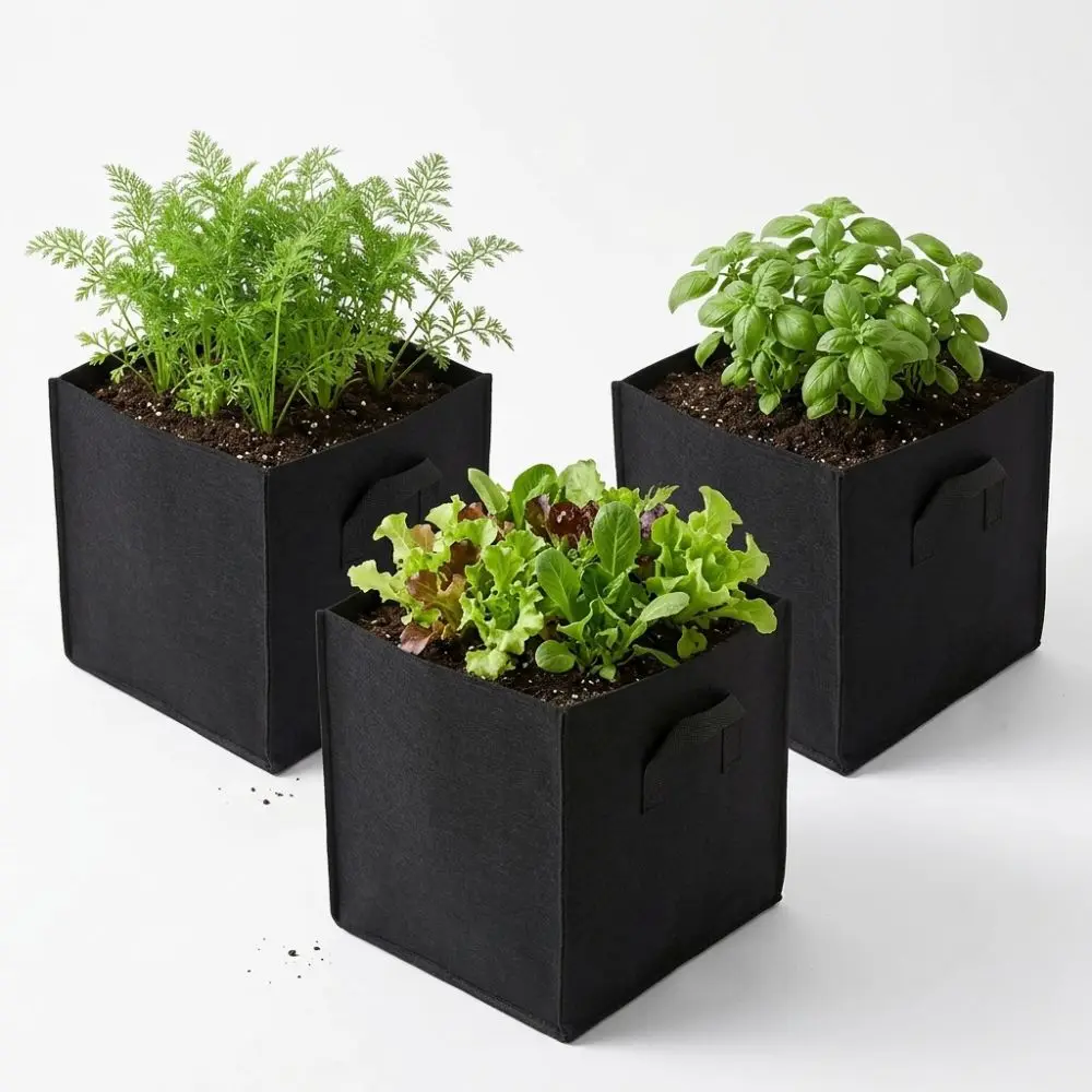 3PCS Durable Felt Growth Bag 20 x 20 x 20 cm Breathable Plant Container with Handles Reusable Planting Bag Urban Gardening