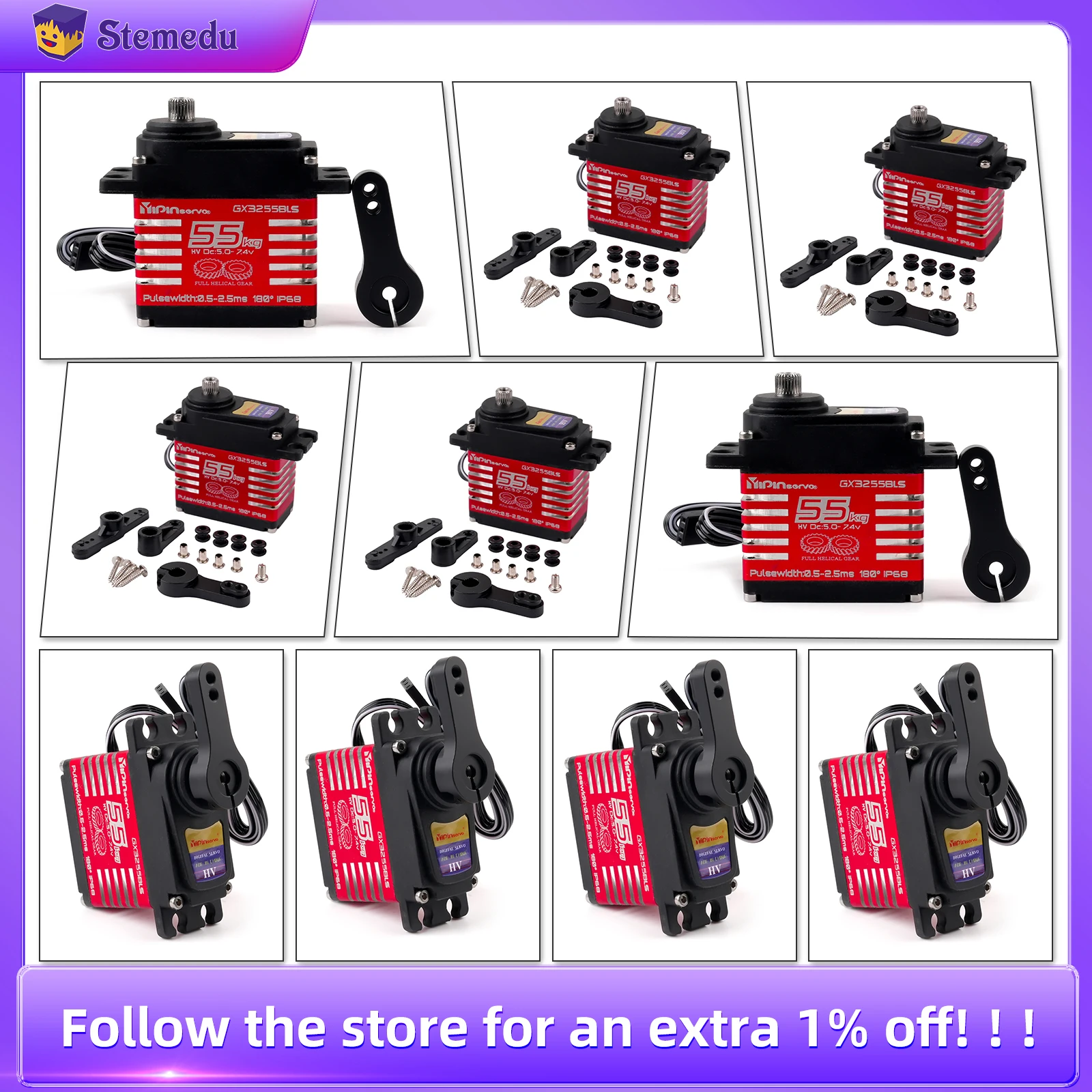 

10xYP3255BLS 55 кг сервопривод бесщеточный водонепроницаемый RC цифровой сервопривод с высоким крутящим моментом винтовой шестерней с контролем угла 180/270/360 градусов