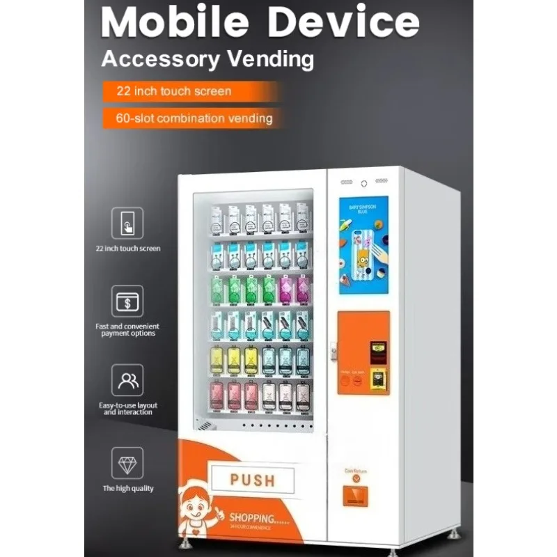 Normal Temperature The high quality 22-inch Touch Screen 60-slot Combination Vending Mobile Device Accessory Vending Machine