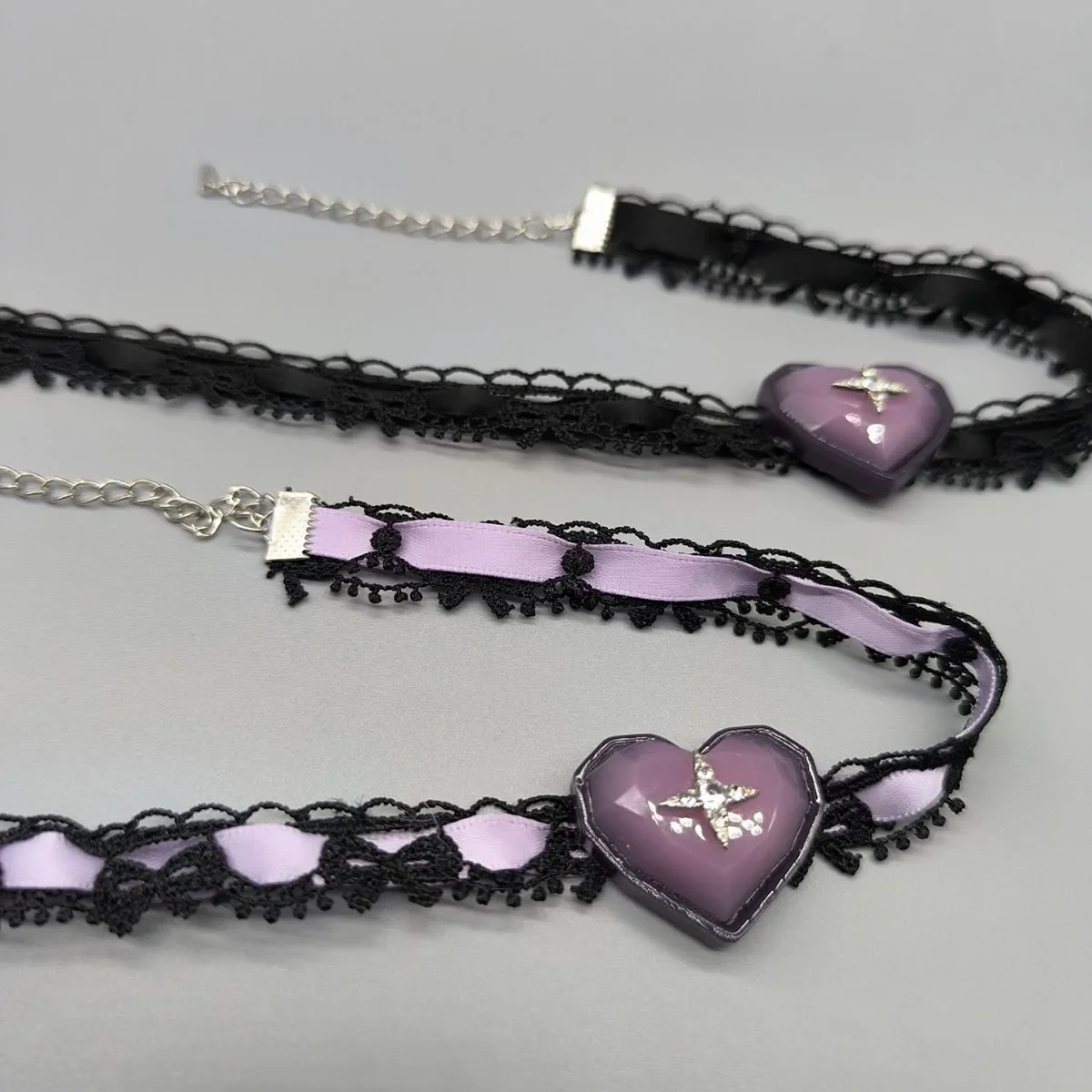 Lace Heart Short Necklace Cross Zircon Black Bow Design Gothic Silk Ribbon Chocker Sexy Fashion Neck Chain Women's Party Jewelry