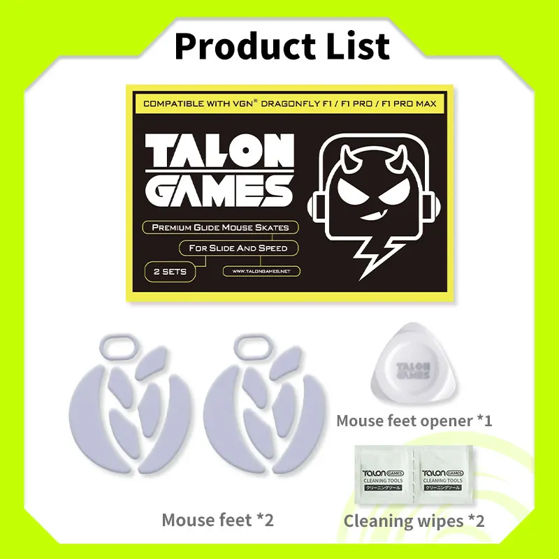 TALONGAMES-Patins de souris gris clair à bord incurvé personnalisé, pour VGN libellule F1 / F1 Pro, 2 ensembles