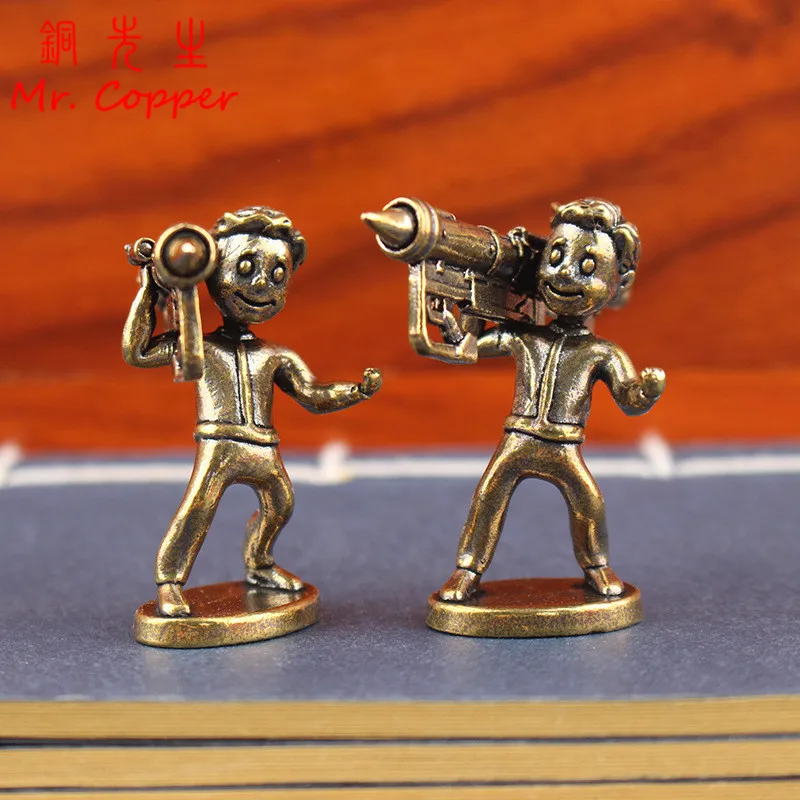 Brass Rocket Launcher Boy Figurines Miniatures Desktop Ornaments Retro Metal Characters Model Crafts Home Decoration Accessories
