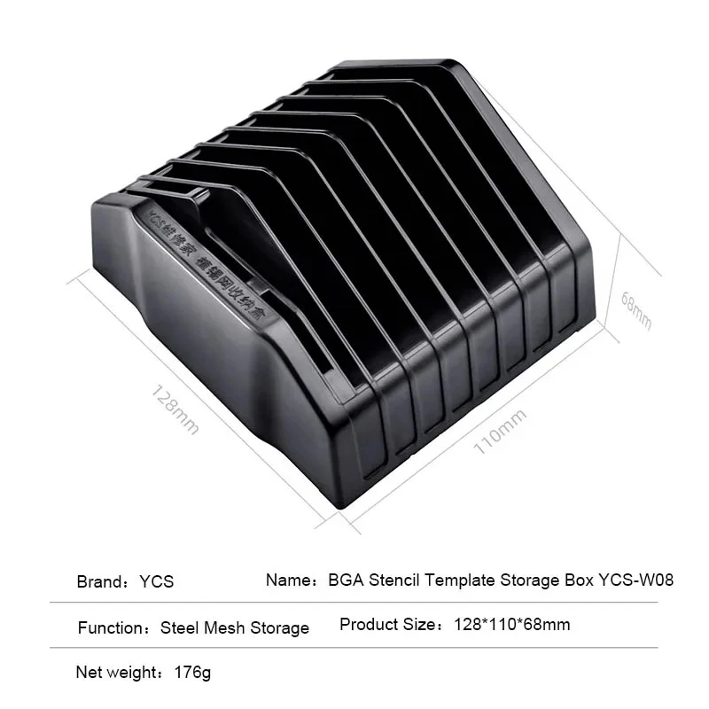 YCS-W08กล่องใส่ลายฉลุสำหรับตกแต่งใหม่ได้กล่องดีบุกแม่แบบเหล็กตาข่ายสำหรับจัดประเภทเครื่องมือซ่อมบัดกรี BGA