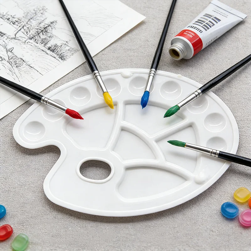 Large Oval 14-Well Plastic Paint Palette with Thumb Hole, Artist Mixing Tray for Watercolor Acrylic Oil, Art Supplies