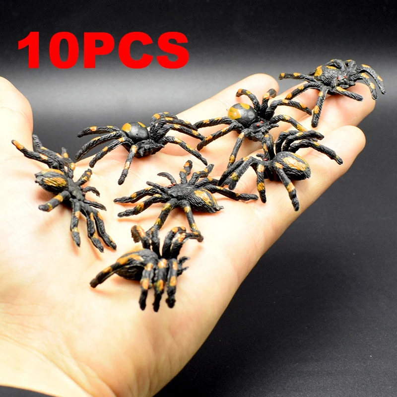 HOT SALE 10pcs Simulation Yellow Flower Spider Realistic Fake Spider Insect Animal Model Horror Halloween Props Prank Scare Toys