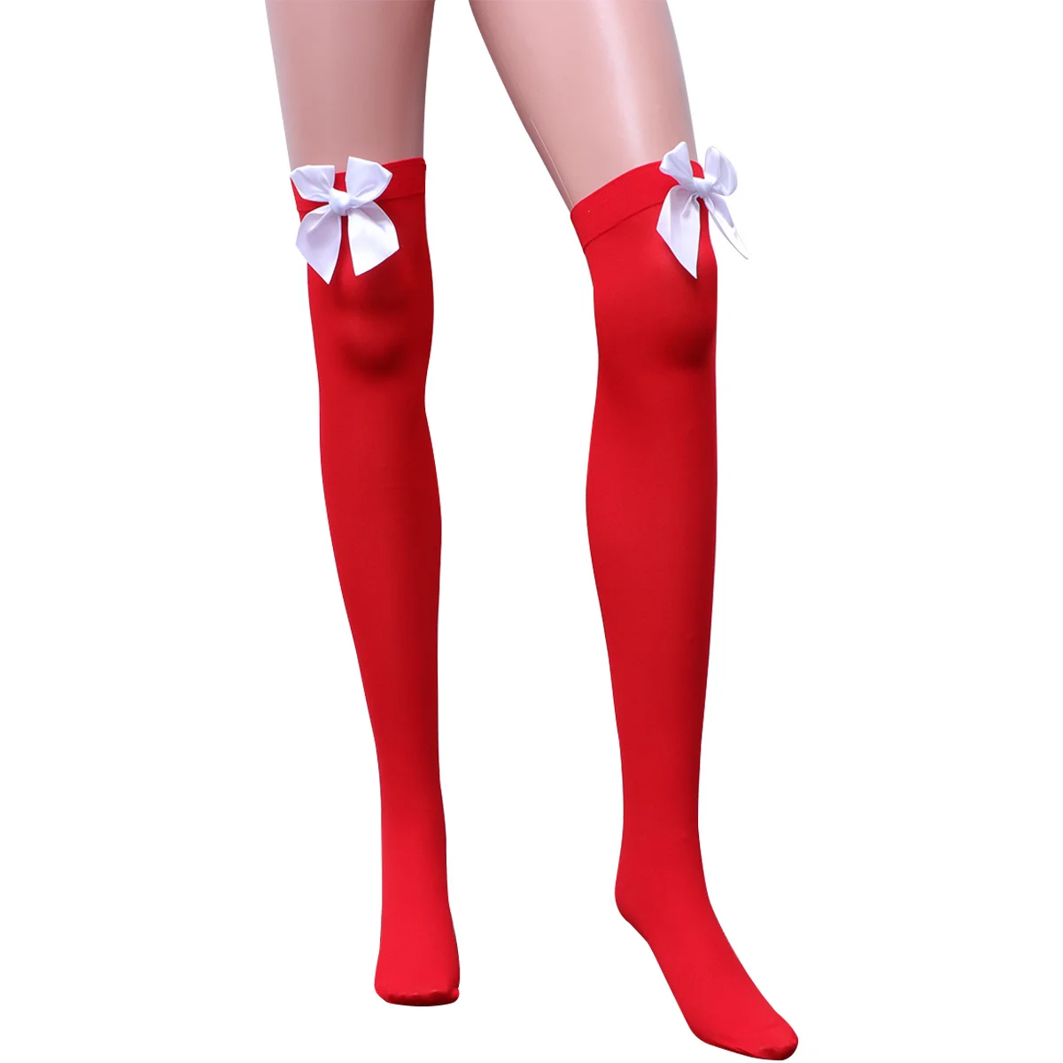 1 زوج النساء Bowknot جوارب الجوارب الحمراء الأبيض القوس ملابس تنكرية للحفلات الدرجة العالية المواد لينة مطاطا المضادة للانزلاق دائم قابلة لإعادة الاستخدام #5