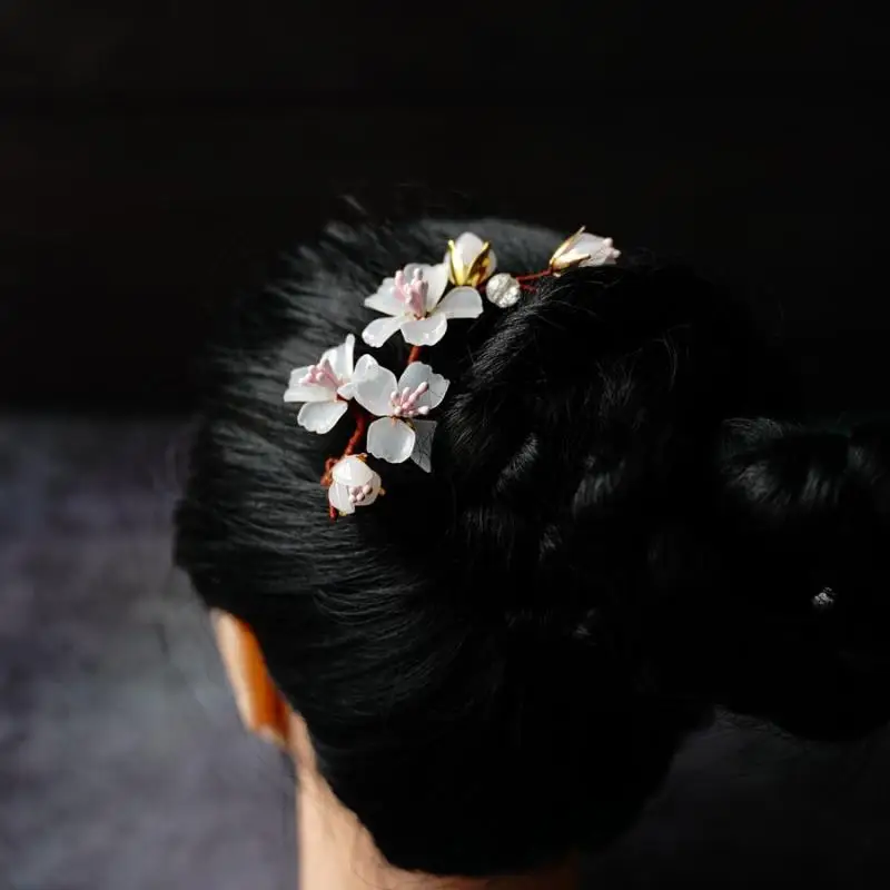 

Hairpin flower record hair ornament glazed five-petal flower soft hairpin Versatile fairy red flower bone hair ornament hairpin