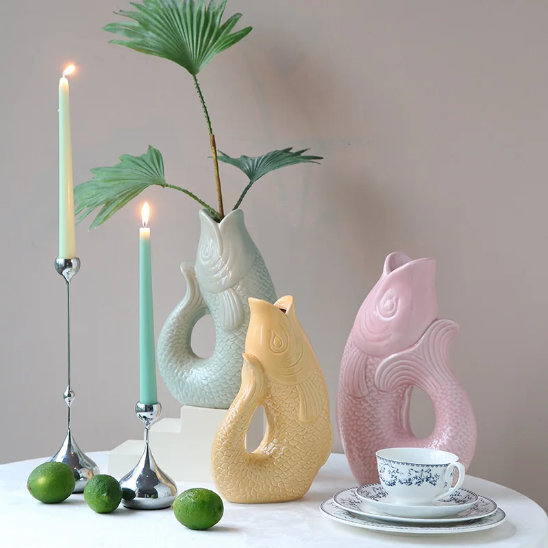 Ceramic Koi Fish Sculpture  Aesthetic Unique Vase for Home Decor Lucky Carp Centerpiece for Zen Housewarming Gift
