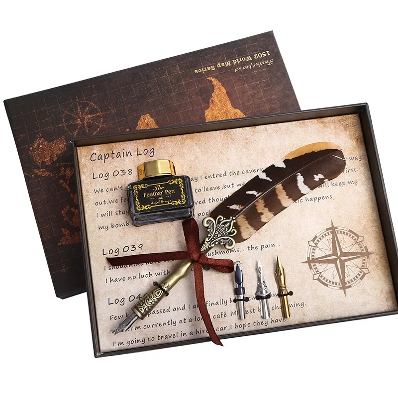 

1 комплект, Лидер продаж, европейский винтажный набор перьевых ручек, бизнес-подарок, чернильная ручка, канцелярские принадлежности, перьевая ручка