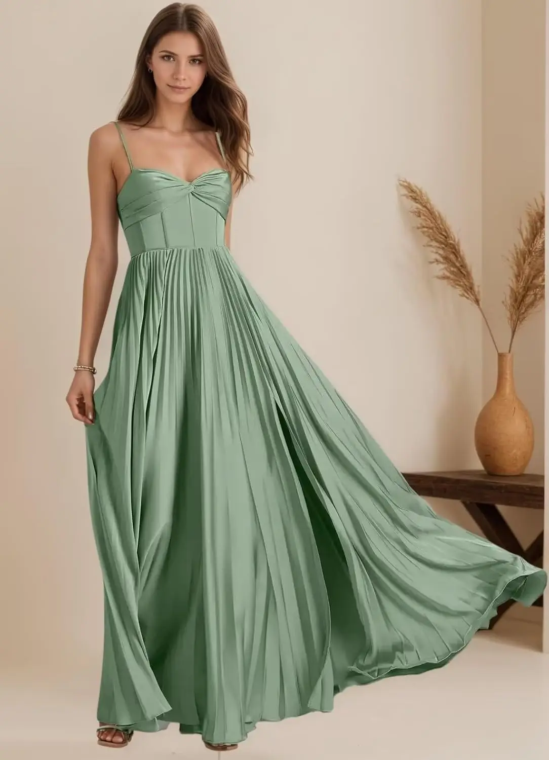 Una línea de vestidos de dama de honor de satén para mujer con abertura larga una línea plisada vestido de invitados de boda vestido de cóctel formal vestido formal