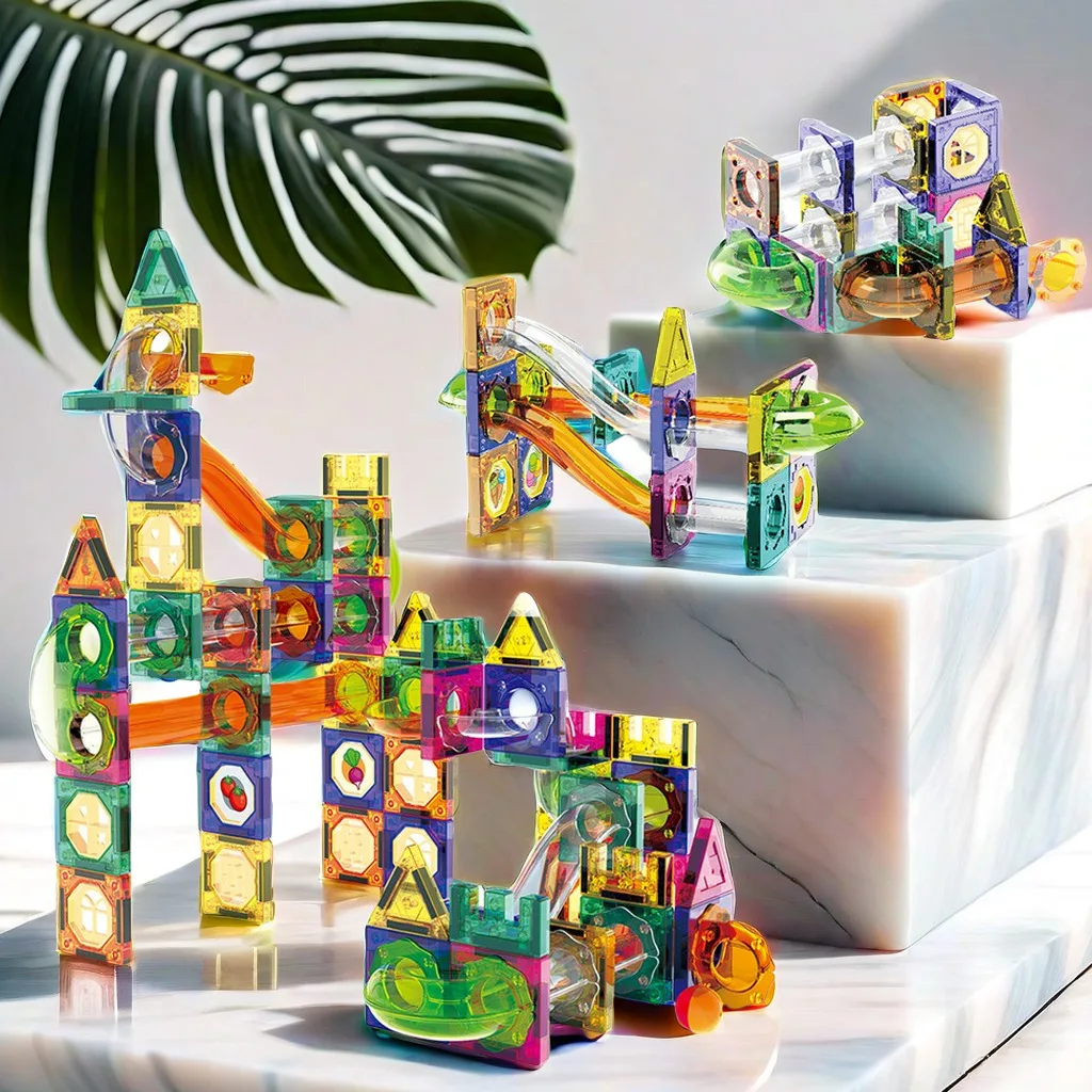 Kleurrijk raam magnetisch vel Kinderglijbaan Bal Magnetische bouwsteen Buismagneet Splicing Track Puzzel Speelgoed Verjaardagscadeau