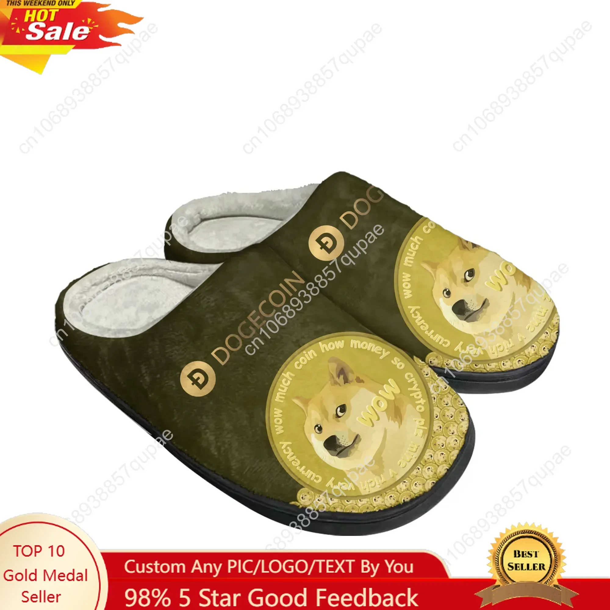 Dogecoin Crypto Currency Dog Coin Home Cotton Custom Slippers Sandals Plush Casual Keep Warm Mens Womens Shoes Thermal Slipper