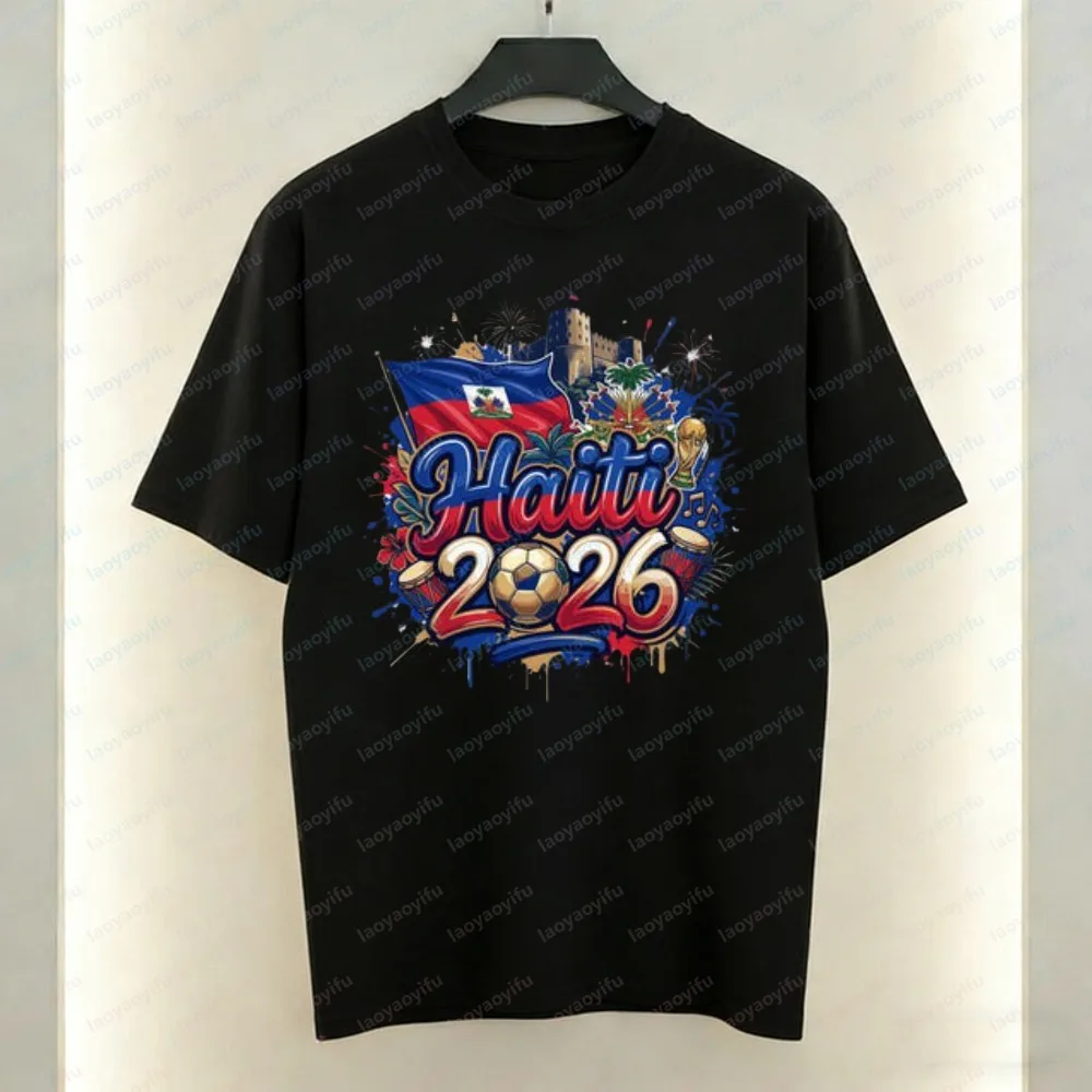 Haitian Football Enthusiast Cotton T-Shirt Vintage Classic Landmark Print Tee Unique Team Gift Idea Match Day Men's Clothing