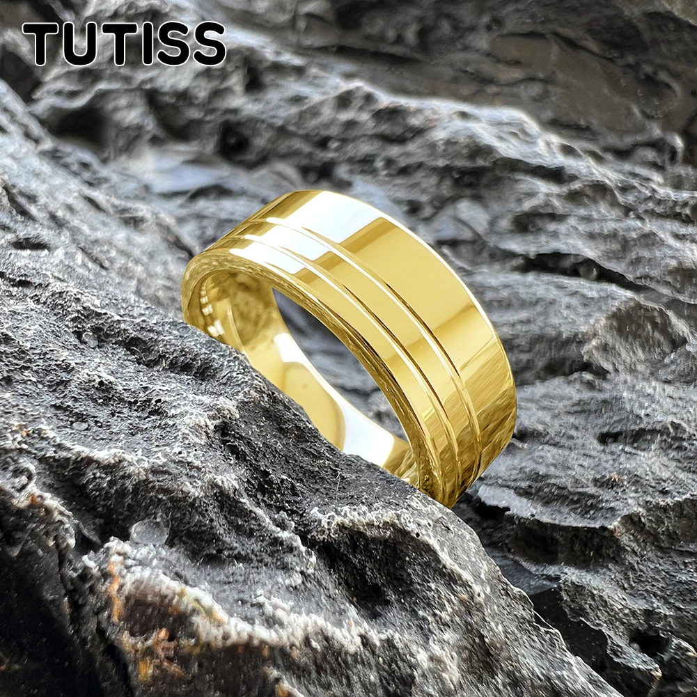 TUTISS-Cor Original Tungsten Wedding Band para Homens e Mulheres, Forever Ring, 2 Linhas Offset, Polido Comfort Fit, 8mm